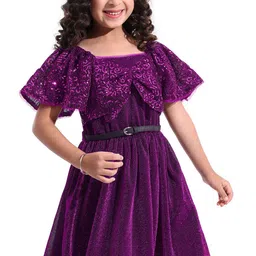 Hola Bonita Girls Embellished Puff Sleeve Net Fit & Flare Dress Comes with a belt-picture-11