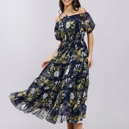 Attire Empire Women Floral Printed Puff Sleeve Georgette Tiered Fit & Flare Maxi Dress-picture-18