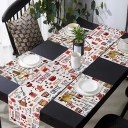 PRAKARTIK 4-Pcs White & Red Cotton Printed Rectangle Table Placemats-10