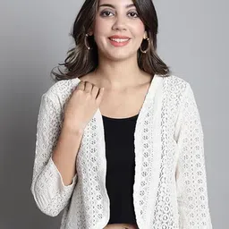 NATURE CRAFT Self Design V-Neck Cotton Crop Shrug-17