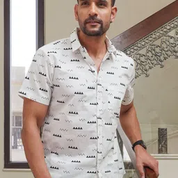 Mast & Harbour Abstract Printed Spread Collar Cotton Shirt-image-30
