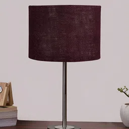 Aura Brown Textured Cylindrical Shaped Table Lamp-1