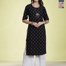 Moda Rapido Women Ethnic Motifs Printed Sequinned Floral Crepe Kurta-image-79