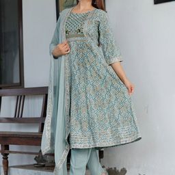 SHALIG Women Printed Regular Gotta Patti Kurta with Trousers & With Dupatta-0
