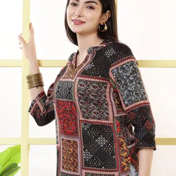 KALAMIR Women Ethnic Motifs Printed Mandarin Collar A-Line Regular Tops-picture-8