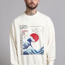SILISOUL Men Graphic Printed Pure Cotton Oversized Pullover Sweatshirt-image-112