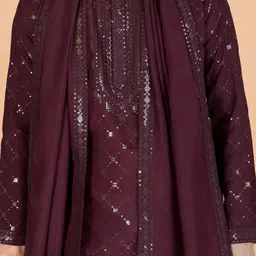 ODETTE Geometric Embellished Sequinned Straight Kurta With Dupatta image 5