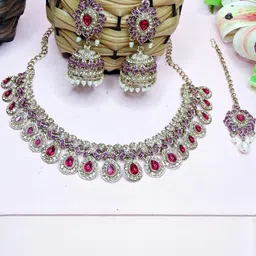 VATSALYA creation Silver-Plated Artificial Stones Alloy Jewellery Set-image-20