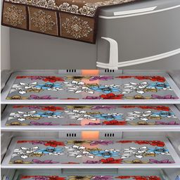 LooMantha 5Pcs  Blue & Brown Printed Fridge Top Cover & Fridge Mats-image-20