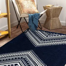 VAS COLLECTIONS Blue Abstract No Shredding Polyester Carpet-47
