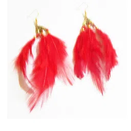 Jaya Vision Jewelry Women Red Feathers Hanging Drop Earrings-picture-2