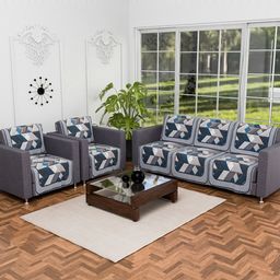 Myntra Elegant Homes Grey & Blue 10 Pieces Printed Velvet 5 Seater Sofa Covers-image-102