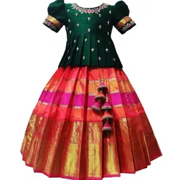 Wommaniya Impex Girls Embroidered Thread Work Ready to Wear Lehenga &-picture-40