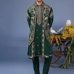 KALPRAAG Men Floral Embroidered Regular Sequinned Kurta with Trousers & With Dupatta-picture-34