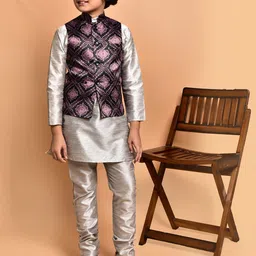PRINTCULTR Boys Band Collar Three-Quarter Sleeves Regular Kurta & Churidar & Nehru Jacket image 5