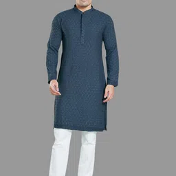 DIVISIVE Men Geometric Thread Work Kurta-image-90