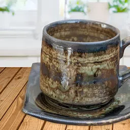Clay Karma Brown Printed Ceramic Dishwasher Safe Cups & Saucer-image-29