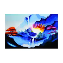 Inephos Blue And Orange Floral and Botanical Printed Canvas Wall Art-51