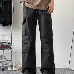 StyleCast x Revolte Men Solid Loose Fit Easy Wash Cargos Trousers-picture-29