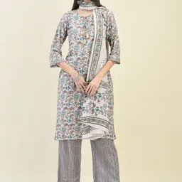 Shree Women Floral Printed Regular Liva Kurta with Trousers-picture-20