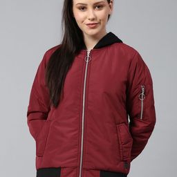Campus Sutra Women Red Windcheater Bomber Jacket-image-103