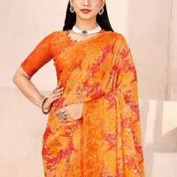 Mitera Floral Poly Chiffon Bagru Saree-image-84