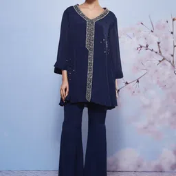 AJIESH OBEROI Embroidered V-Neck Tunic With Palazzos Co-Ords-picture-10