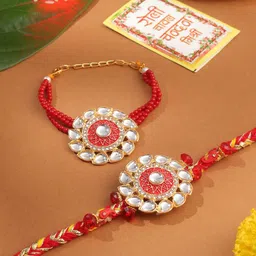 Anouk Set of 2 Kundan Studded Rakhis With Greeting Card Roli Chawal-44