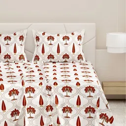 DREAM WEAVERZ White & Brown Ethnic Motifs Pure Cotton 220 TC King Bedsheet Set-2.75mx2.55m-image-90
