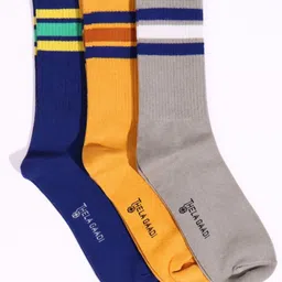 Thela Gaadi Unisex Pack Of 3 Calf Length Stripes Socks-image-63