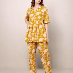 BAESD Printed Shirt Collar Pure Cotton Tunic With Trousers-image-56