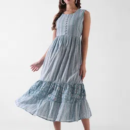 Pashet Women Print Fit & Flare Midi Dress-image-11
