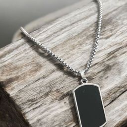 Nitant Set of 2 Men Silver-Plated Square and Rectangle Shaped Pendants with Chains image 2
