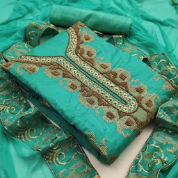 HERE&NOW Paisley Embroidered Beads and Stones Chanderi Unstitched Dress Material-image-10