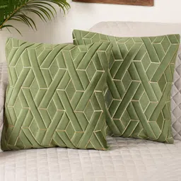 Modern Geometric Design Green Color Velvet Cushion Cover, Set of 2 Piece-image-81