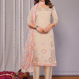 Royal Export Floral Embroidered Straight Kurta with Trousers & Dupatta-11