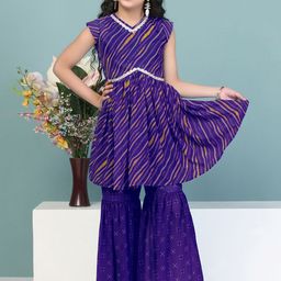 FASHION DREAM Girls Leheriya Printed Regular Kurta with Sharara-image-35