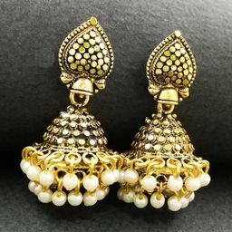 Saizen Set Of 2 Gold-Plated Artificial Beaded Dome Shaped Jhumkas-image-59