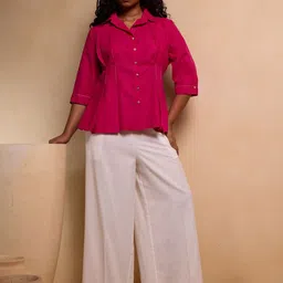 Chhaya Gandhi Design Studio Women Relaxed Fit Cotton Wide Leg Trousers-image-32