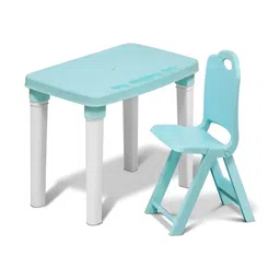 HAPPY BEAR Kids Blue & White Folding Chair & Adjustable Study Table-13