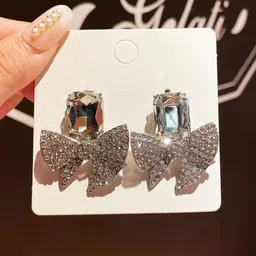 VAGHBHATT Silver-Plated Rhinestone Studded Contemporary Studs-47