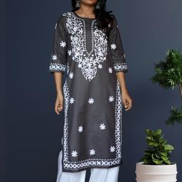 myplusfashion Grey Melange Viscose Rayon Kurtas-image-54