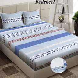 Arrabi Blue & White Geometric Printed Fitted 310 TC King Bedsheet Set 2.54 m x 2.18 m-20