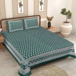 Texstylers Green Floral Printed Cotton 186TC Queen Size Bedsheet Set 2.08 m x 2.28 m-image-27