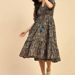 Femvy Paisley Printed Fit And Flare Tiered Dress-picture-8