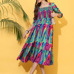 De La Moda Print Crepe Fit & Flare Midi Dress-image-34