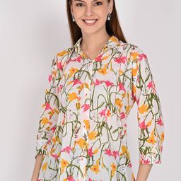 Rajnandini Floral Print Mandarin Collar Cotton Top-picture-43