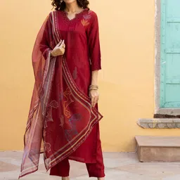 KALINI Women Ethnic Motifs Printed Regular Sequinned Kurta with Trousers & With Dupatta-21