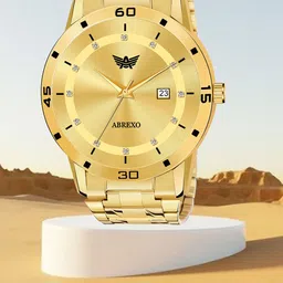 Abrexo Men Printed Dial & Stainless Steel Bracelet Style Straps Analogue Watch Abx-1670 Gold Chain watch-image-62