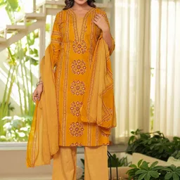 KALINI Women Ethnic Motifs Printed Regular Sequinned Pure Cotton Kurta with Trousers & With Dupatta-45